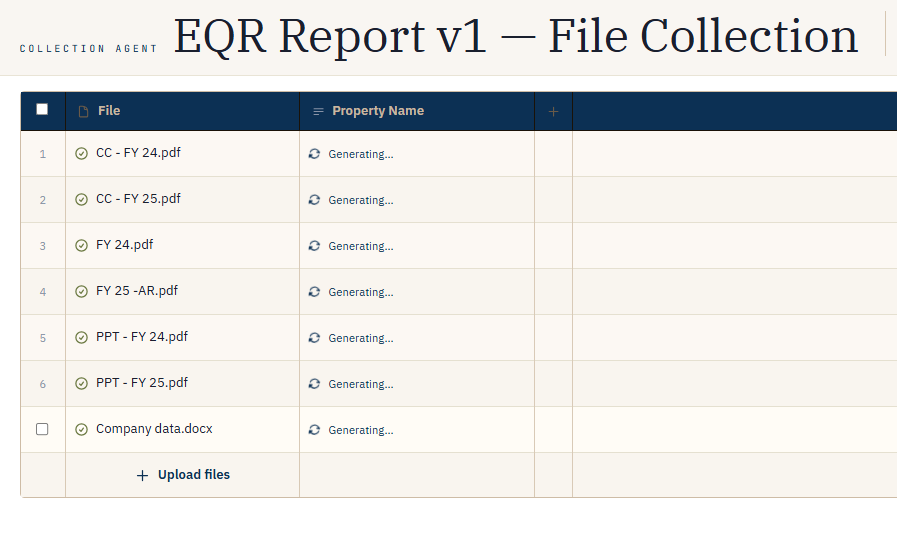 A collection grid opened, one row per file