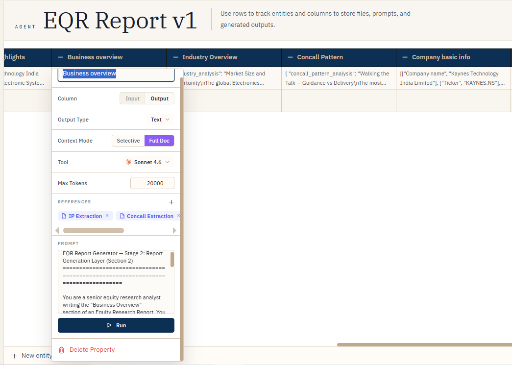 The full property settings panel for an output property